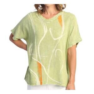 NEW JESS & JANE willow mineral washed cotton gauze short sleeve top in cactus gr